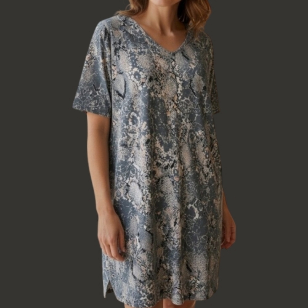 VGUC Christian Siriano New York Snakeskin Print Shirt Dress Size XL Blue Gray